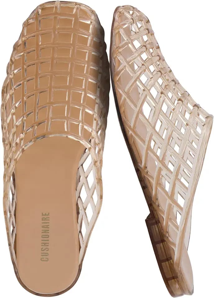 CUSHIONAIRE Lab Lattice Jelly Flats for Women, Closed Toe Womens Mules