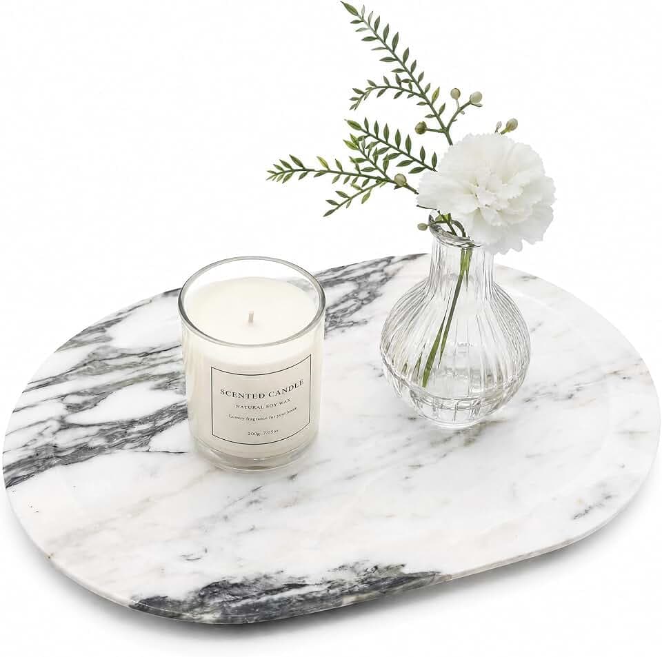 Oval Marble Tray, 11"x7.9" Bathroom Vanity Tray for Perfume Jewelry Candles