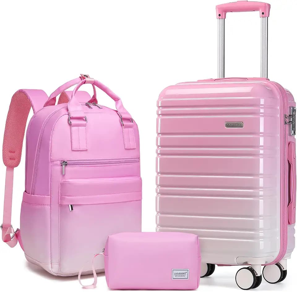 LARVENDER Carry on Luggage Sets 3 Piece, 20 Inch Suitcases, Peach Sparkling