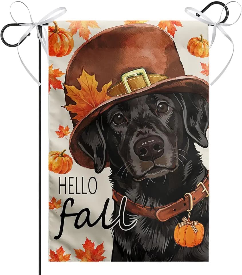 Fall Black Lab Garden Flag 12x18 Inch Double Sided