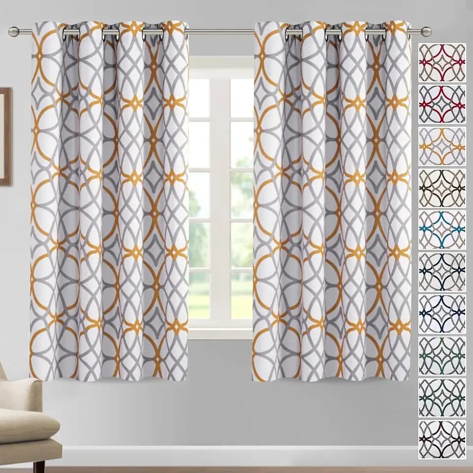 H.VERSAILTEX Blackout Curtains Printed Design 63 Inch Length 2 Panels Set Thermal Insulated Curtains for Bedroom Living Room Geometric Modern Grommet Window Drapes - Mustard and Grey