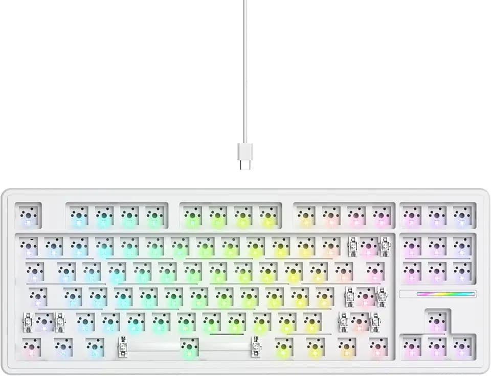 75% Custom Barebones Keyboard kit Gasket Mouted，Blank DIY Silent TKL Mechanical Gaming Keyboard PCB Hot Swappable 3pin/5pin Switch with South-Facing RGB for Win/Mac (M87 Kit-White)
