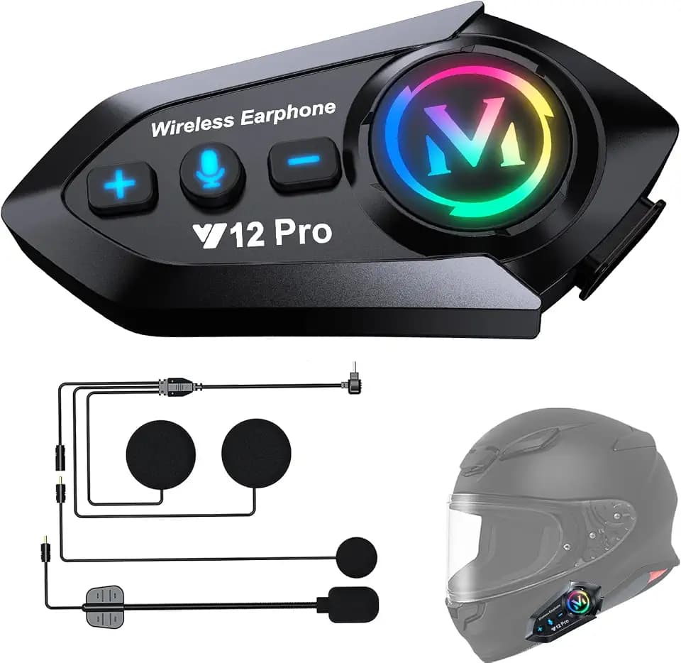 Motorradhelm Bluetooth 5.4 Headset Motorrad Helm Bluetooth Headset mit Dual-Chip für Audio-Multitasking Helm Gegensprechanlage Kopfhörer Kommunikationssystem für 2 Fahrer 500m Kompatibel Alle Helme