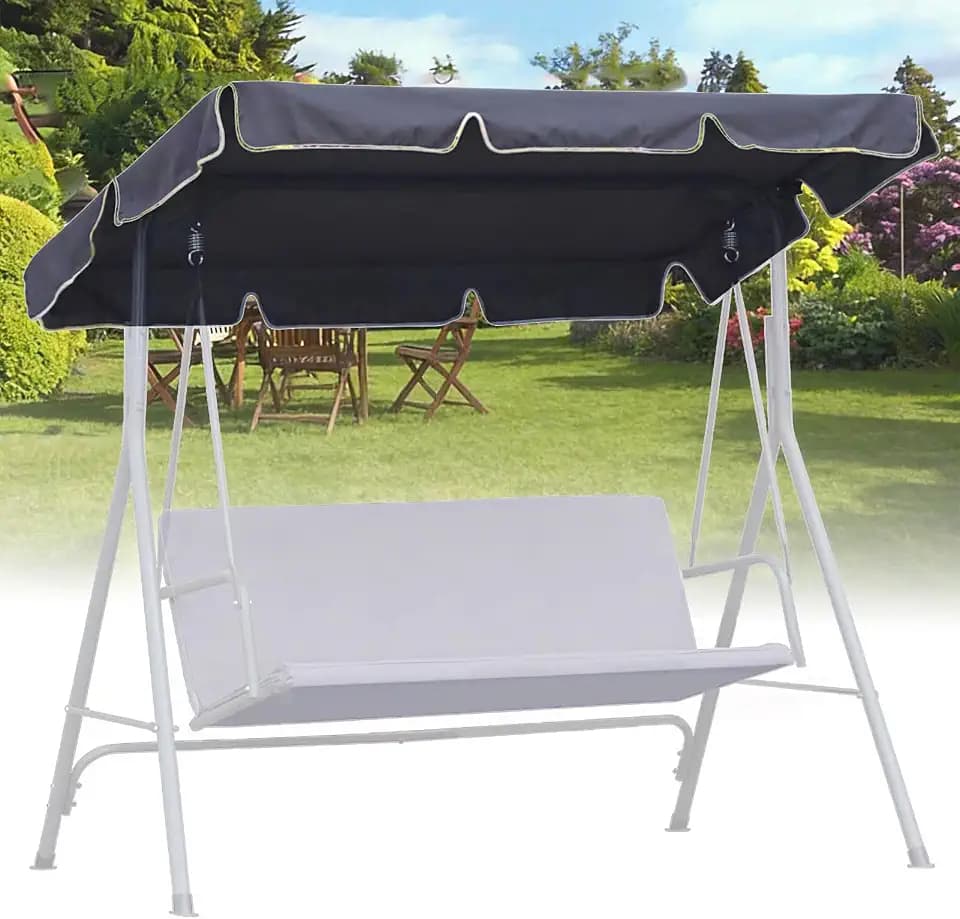 Gartenschaukel für Erwachsene Hollywoodschaukel Dachbezug: Outdoor Reißfest UV Schutz 420D Oxford Gewebe Grau Wetterfest Schutzhülle Moderner Hollywoodschaukel Ersatzdach 3 Sitzer (195 * 125)