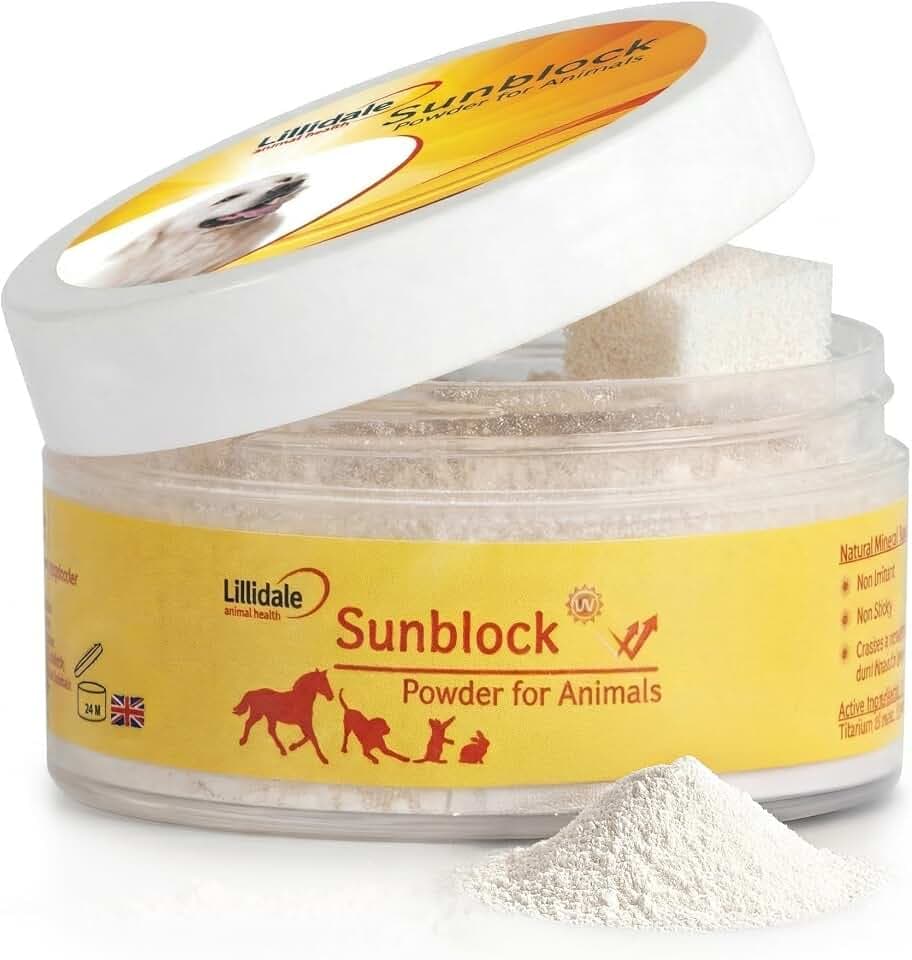 Lillidale Animal Sunblock Powder – Sonnenschutz für Hunde, Pferde, Katzen und andere Tiere – 24 Stunden Schutz – natürliche Mineralformel – Wasserabweisend und abwischbar Blockiert alle UVA- und