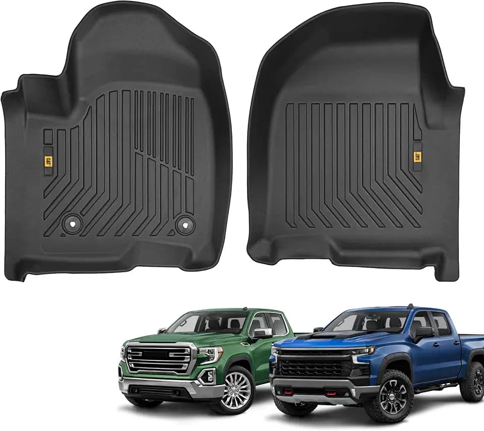 CAT® JustFit™ 3D Custom Fit Floor Mats Chevrolet Silverado 1500/GMC Sierra 2019-2026, Chevy Silverado 2500HD/3500HD Crew Cab/GMC Sierra 2500HD/3500HD Crew Cab 2020–26 Floor Liner Laser Measured Front