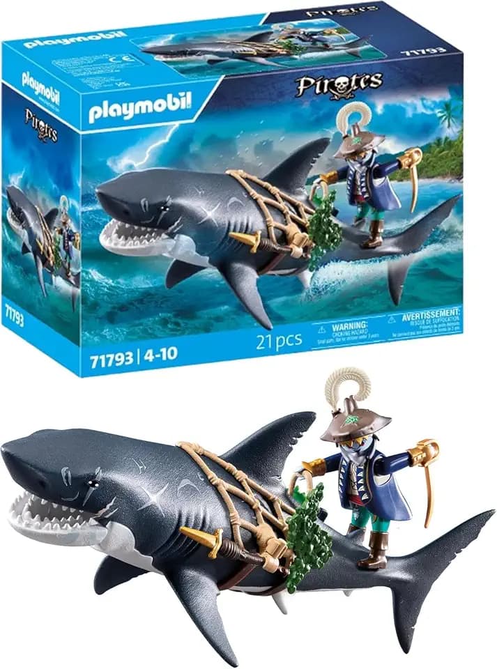 PLAYMOBIL | Pirates | Gefahr durch Riesenhai | Piratenspielzeug | Spielzeugfiguren | Spielzeug für Kinder ab 4 Jahren | 71793