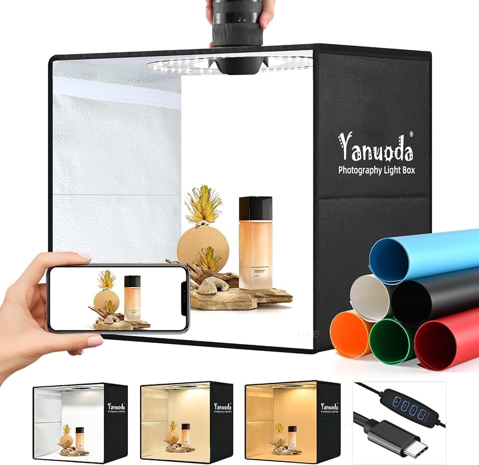 Fotobox Produktfotografie 40x40cm USB-C Kompatibel, Upgraded 18W Fotostudio 5700K dimmbare 180 LEDs (CRI>97), 6 Hintergründe, 3 Lichtmodi – Lichtbox für Produktfotos, Schmuck