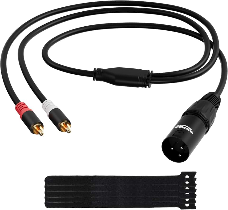 Elecan 3-Pin XLR Male to 2 RCA Male Y Splitter Adapter Cable 10 Ft, Unbalanced Dual RCA to XLR Microphone Stereo Audio Interconnect Cable Patch Cord for Speaker Condenser Mic Mixer AMP +5 Ties