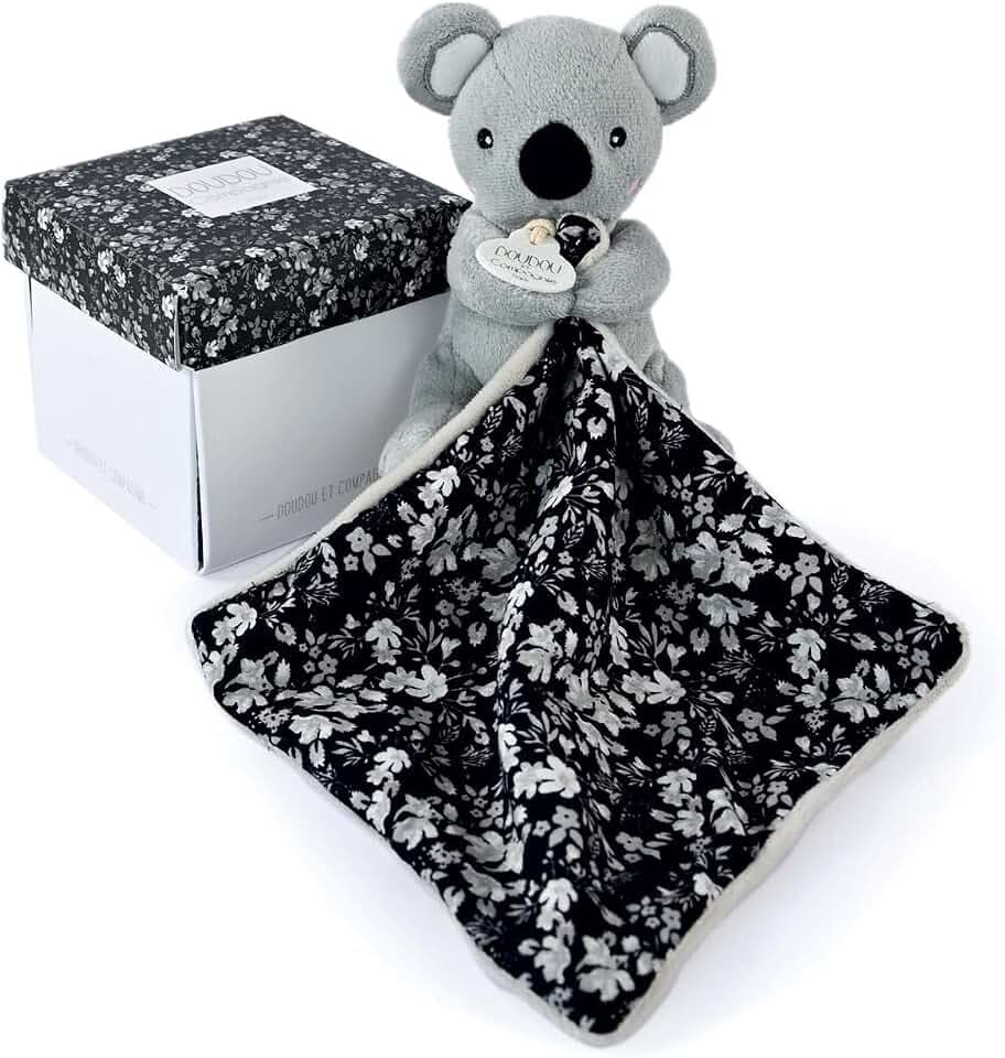 Doudou et Compagnie - Kuscheltier Koala grau mit Kuscheltier Vice Versa – 12 cm – Kollektion Boh'aime – ab der Geburt – schöne Geschenkbox mit Blume – Kuscheltier verloren – Geschenkidee für Babys