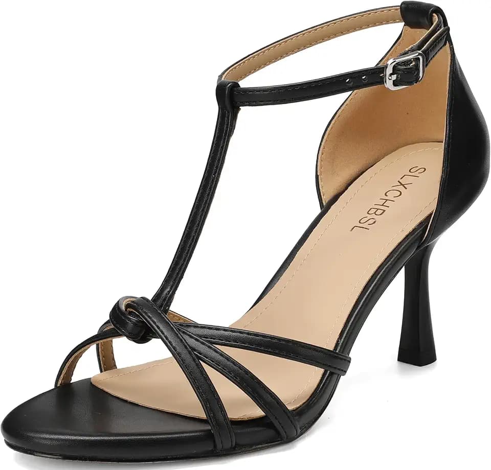 High Kitten Heel Sandals for Women, T-Strap Round Open Toe 3 Inch