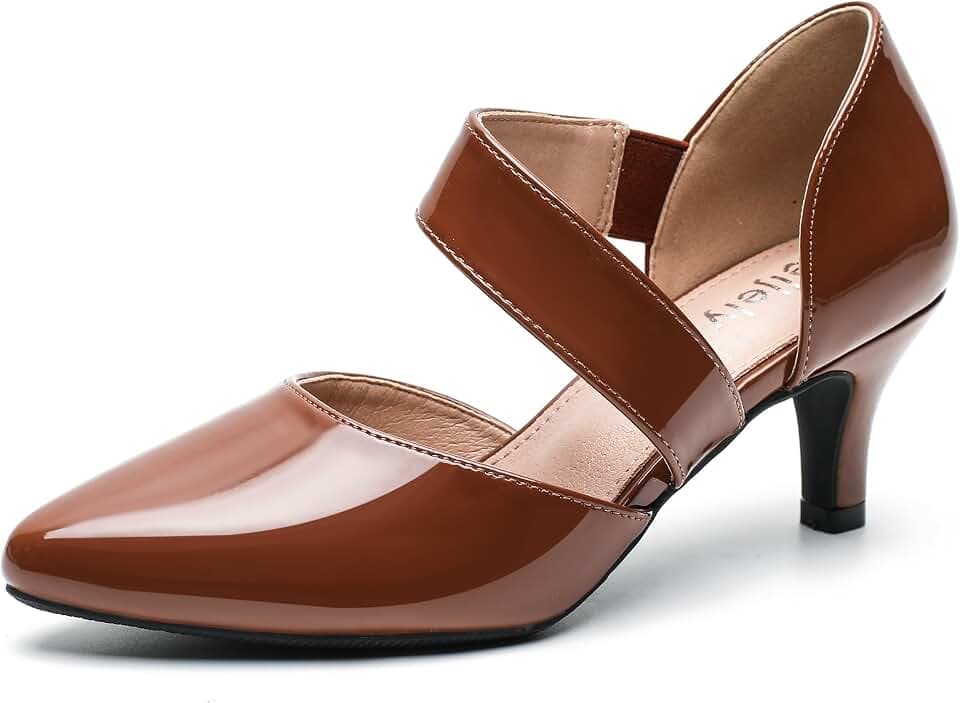Women's Pointed Toe Kitten Heel Pumps, Elastic Strap Dress Shoes, Slip On Professional Office Wear