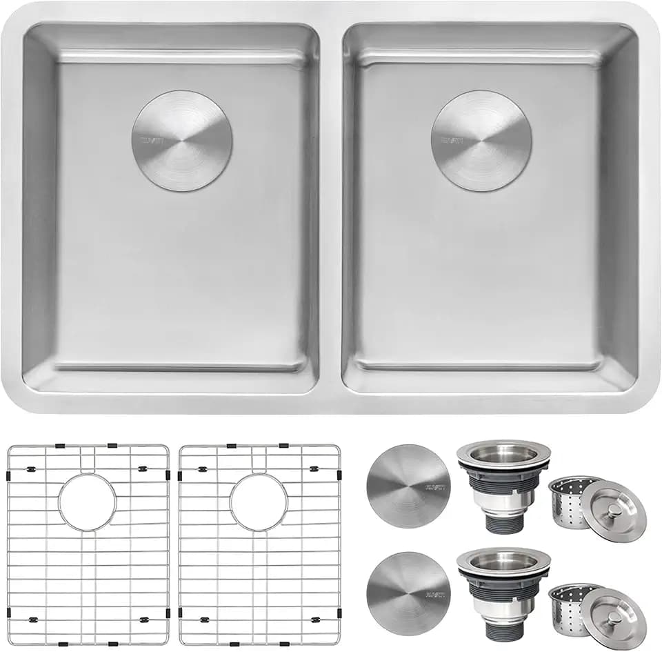 Ruvati 28-in 16-Gauge 50/50 Undermount Double Bowl Sink - RVM5077