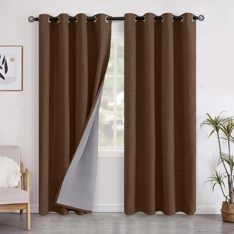 YoungsTex Brown Linen Blackout Curtains 80 Inches Long for Bedroom
