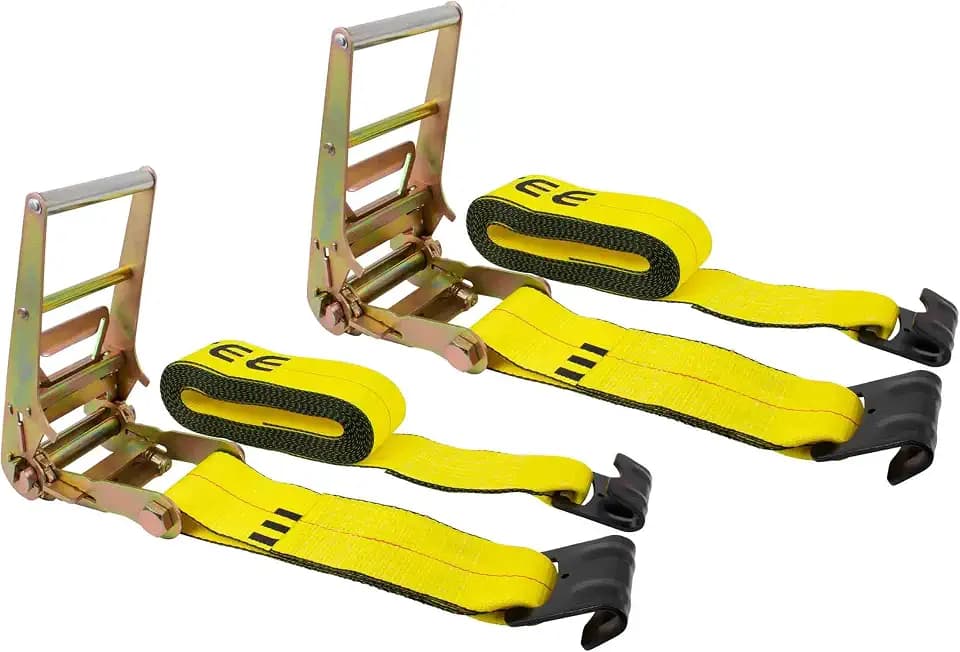 Mytee Products 4" x 30' Ratchet Tie Down Straps w/Flat Hook Severe Duty, 6,670 Lbs WLL Tie Down for Flatbed Truck Trailer (2 - Pack)