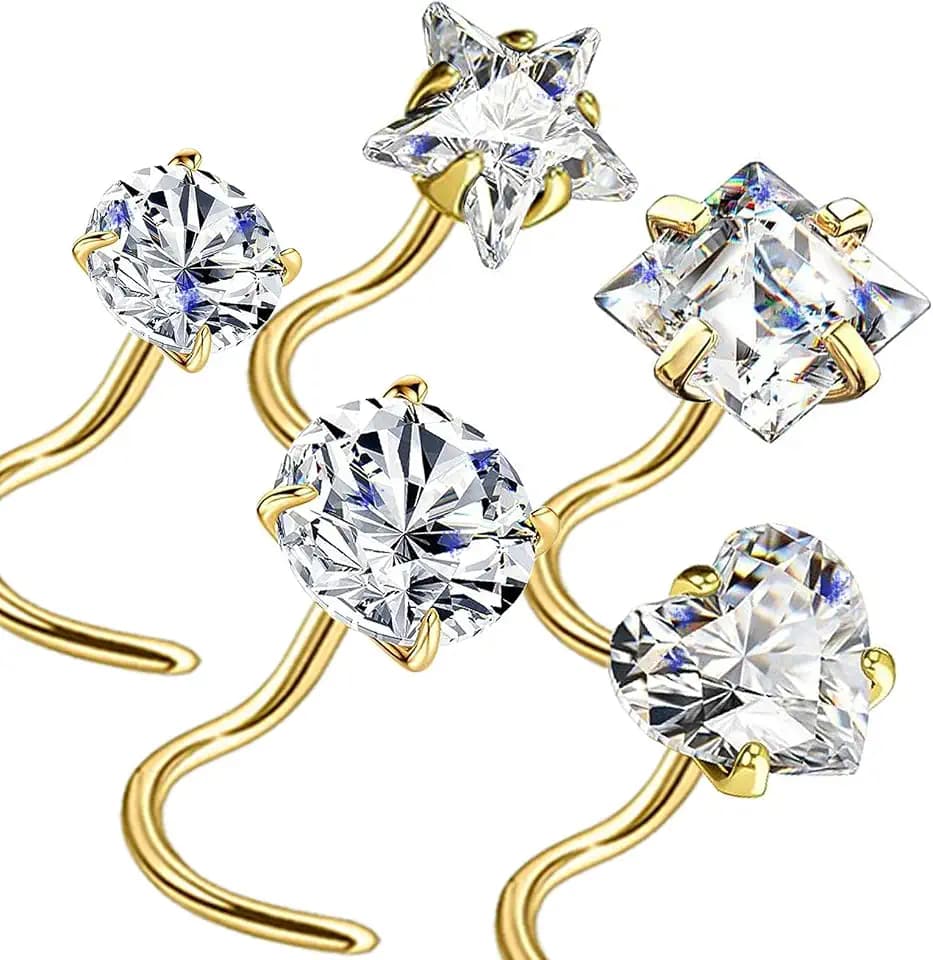 Nose Rings Studs L Screw Bone Shpaed Nose Studs for Women 18g 20g 22g 14K Gold Plated