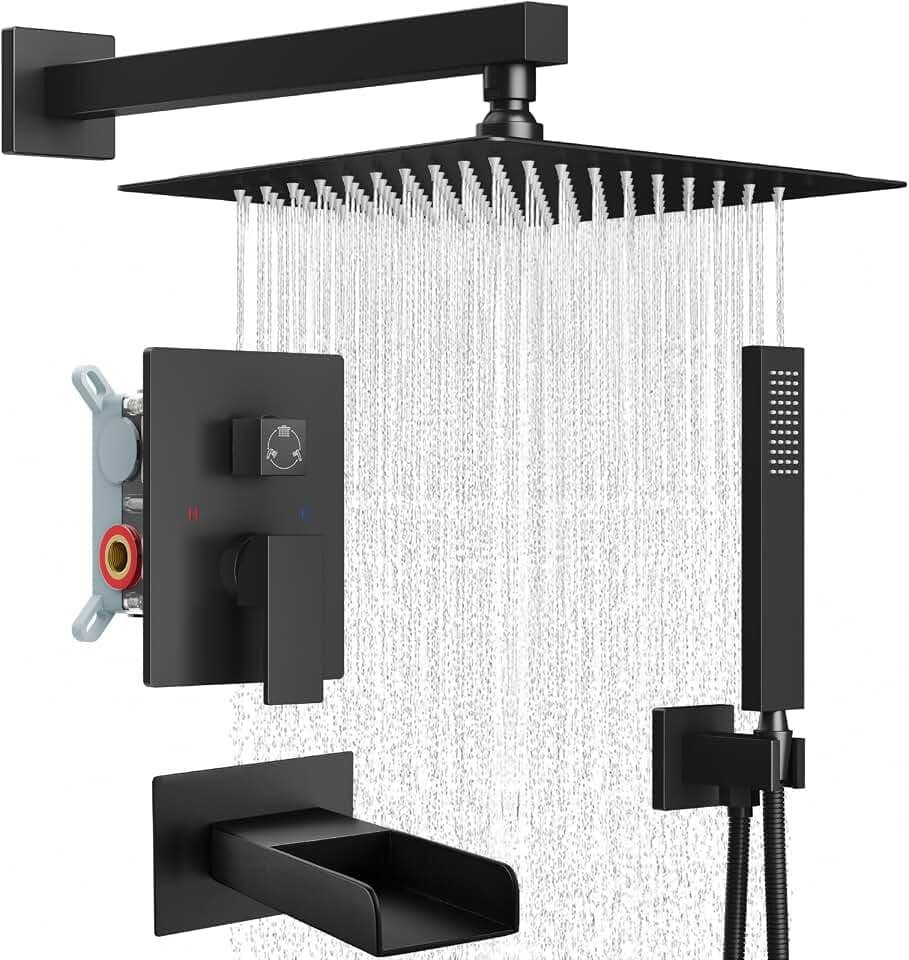 Midanya Tub Shower Faucet Set with Handheld Spray,10 Inch Matte Black