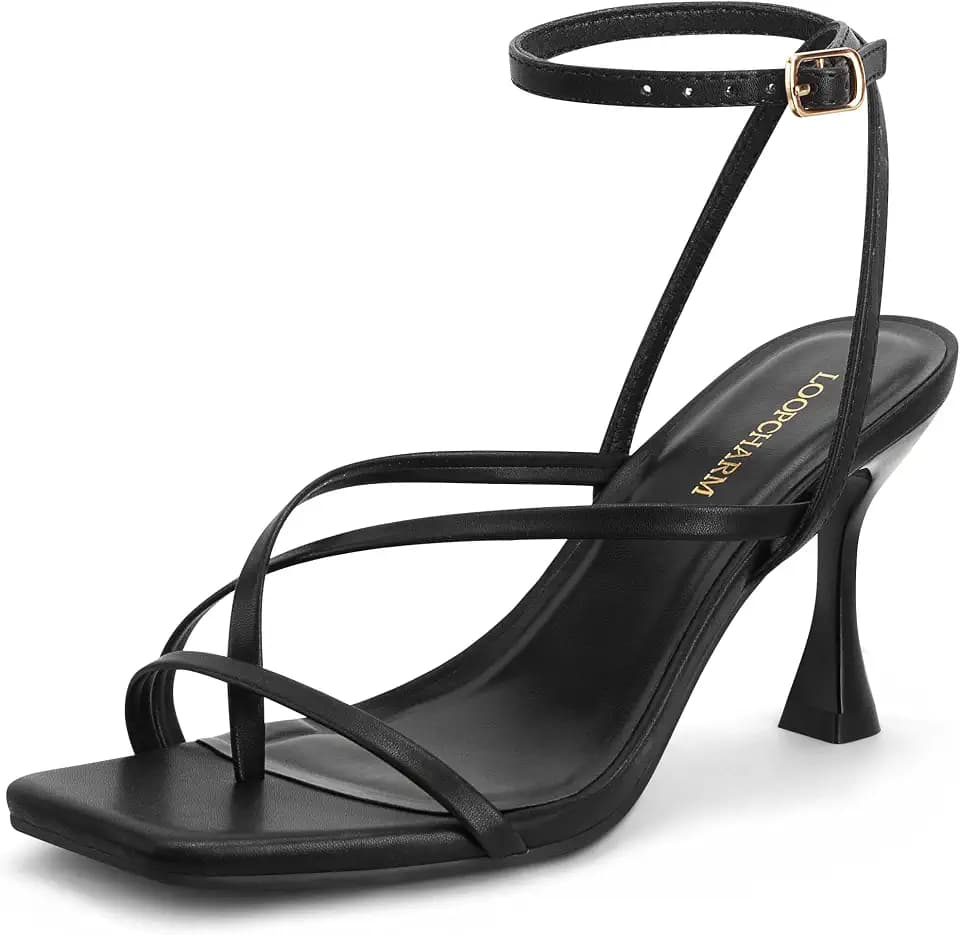 Women's Strappy High Heels Sandals Square Open Toe Ankle Strap