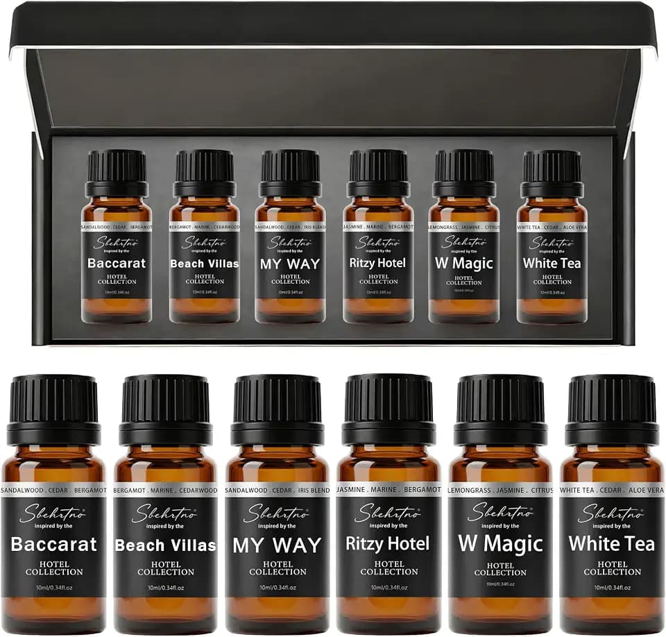 Hotel Diffuser Oil Gift Set–Luxury Hotel Inspired Fragrance Oils for Diffusers, Premium Aromatherapy Home Fragrance, Long Lasting Scent for Bedroom, Spa & Office (2.0 Fl Oz (6 x 0.34 Fl Oz))