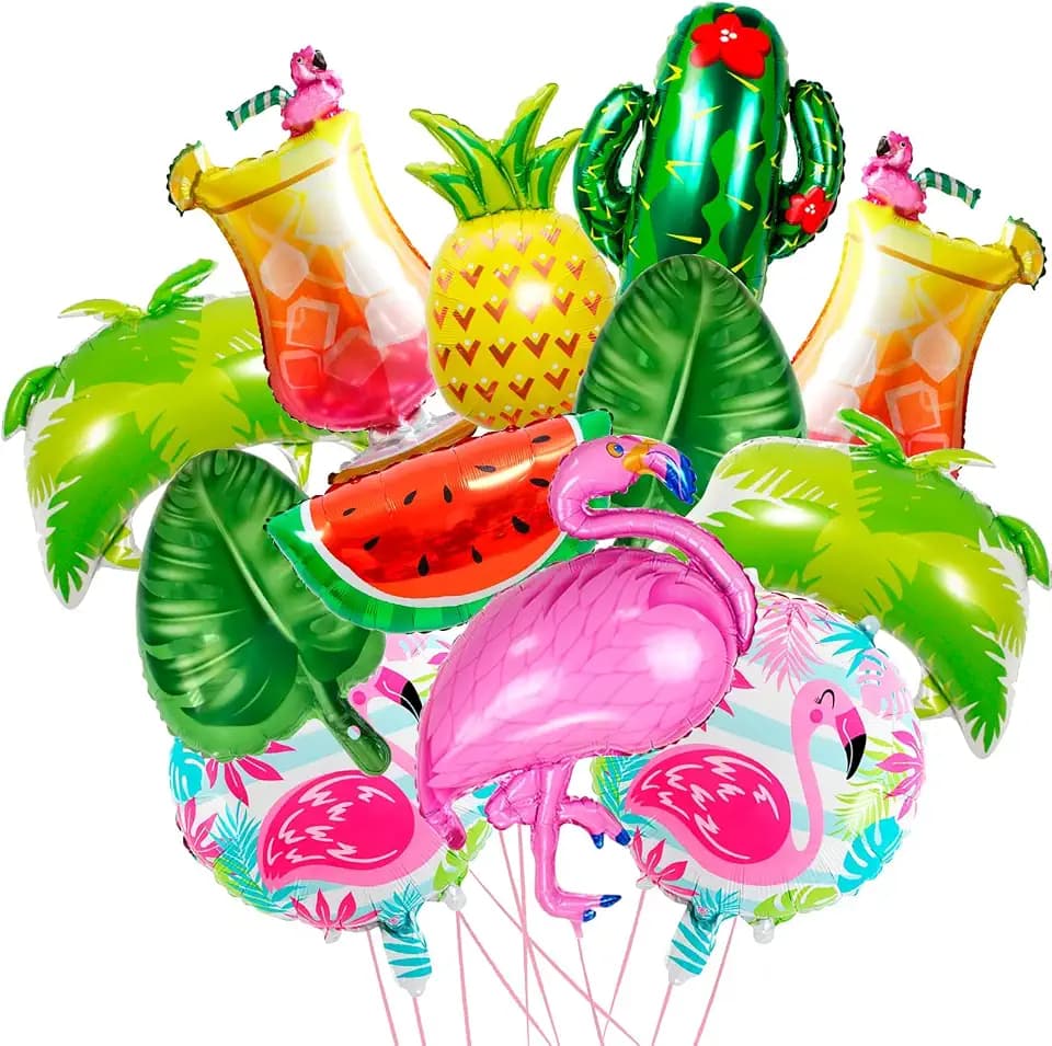 12 Stück Hawaii Folienballon, Riesen Hawaii Luftballons, Flamingo Kokosnuss Baum Ananas Luftballons, Sommerparty Helium Ballon, für Geburtstags Party Sommer Tropical Strandparty