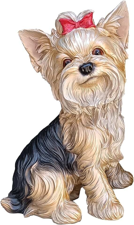 WANLIAN Hand-Painted Resin Yorkie Dog Sculpture, 12.8 Inch