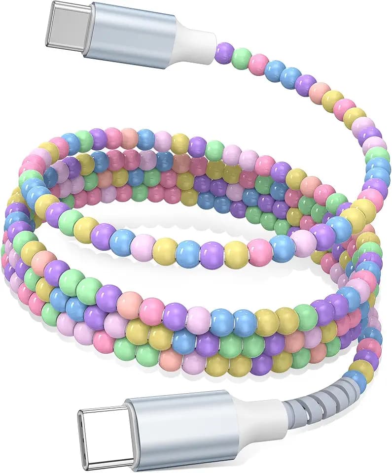 USB C to USB C Cable 6FT,60W Beaded Phone Charger Cord,Colorful