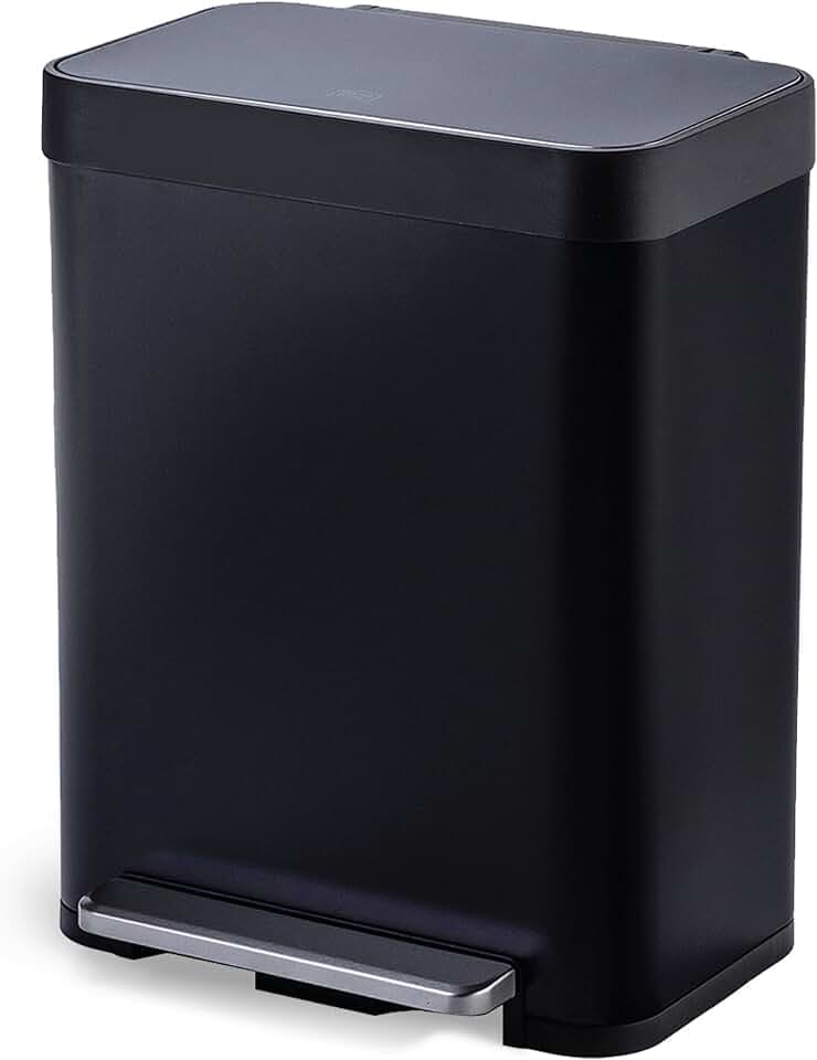 Home Zone Living 13 Gallonen Küchenabfalleimer, großer Edelstahl-Körper, 50 Liter Fassungsvermögen, mattschwarz, Virtuoso Serie