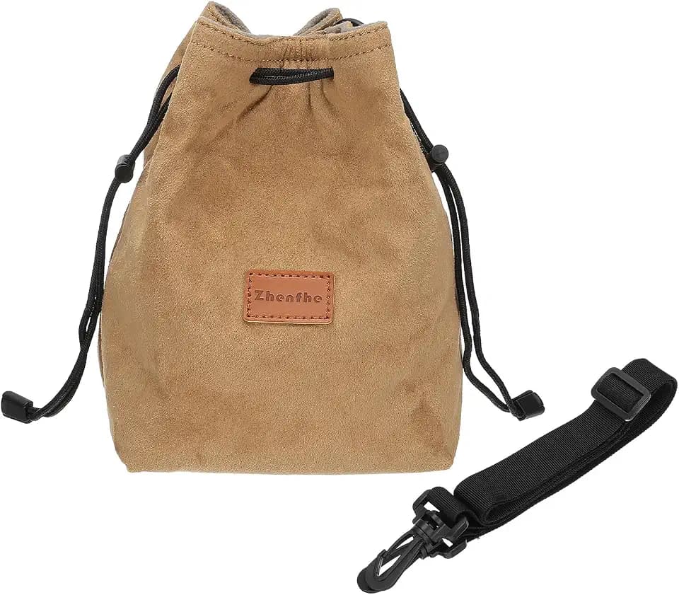 Patikil S Size Drawstring Lens Case Flannel Camera Handbag with Adjustable Shoulder Strap for DSLR Lens, Yellow
