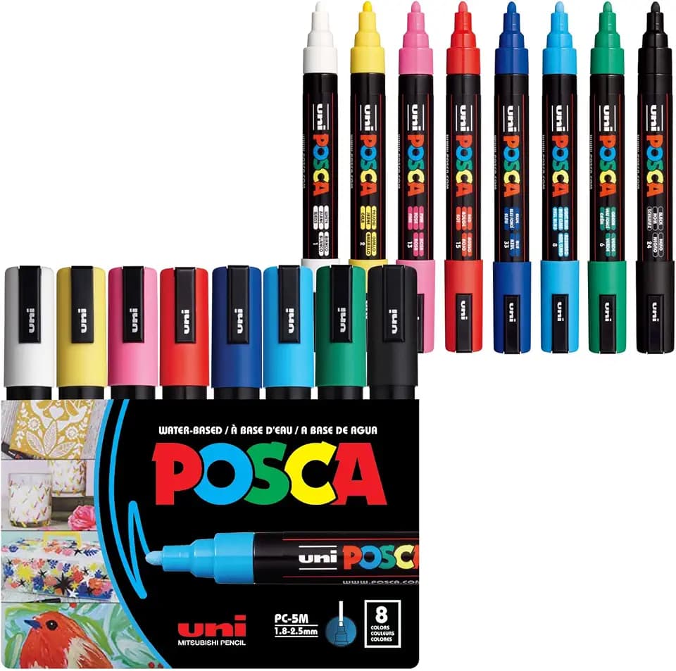 POSCA® PC-5M Water-Based Acrylic Paint Markers, Medium Tip, 8 Count
