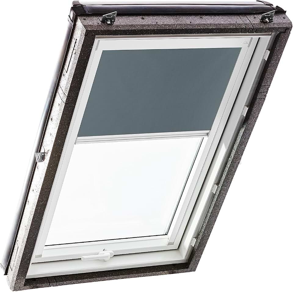 Original Roto Verdunkelungsrollo ZRV - Nahezu vollständige Verdunkelung - Führungsschiene Weiß - Dachfenster Baureihe Designo R4/R7 und Classic 43/73 - Größe 114/098 | 11/09 - Stofffarbe Dunkelgrau