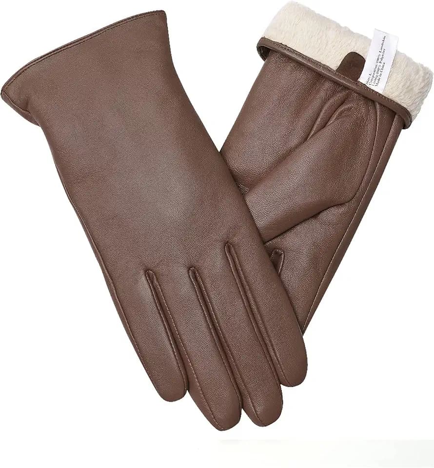 vislivin Vollhand Touchscreen-Handschuhe für Damen Leder Handschuhe Warmer Winter SMS Autofahren Handschuh