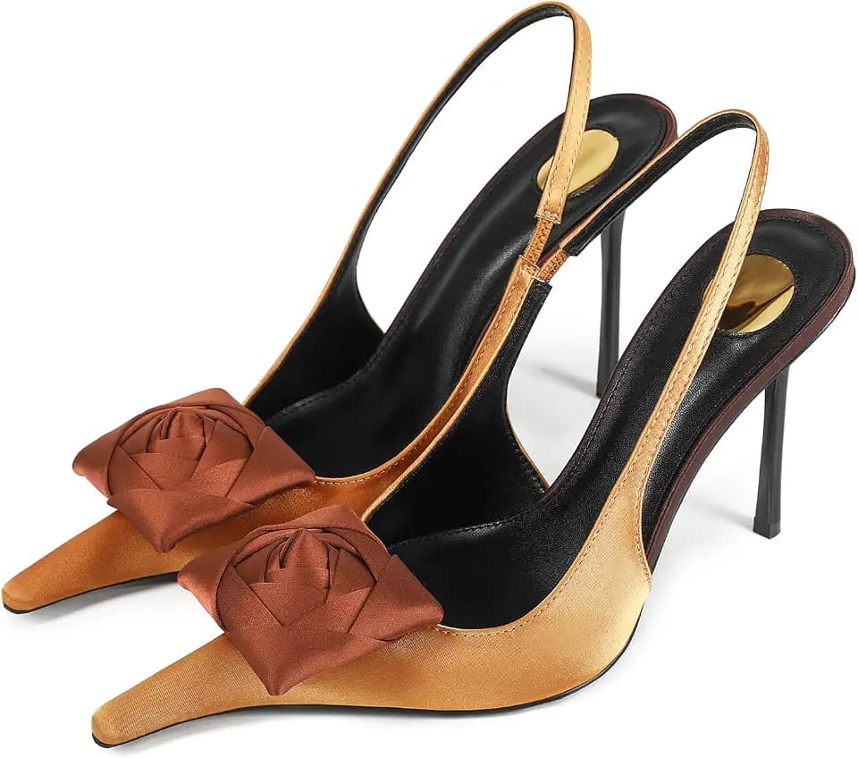 Flower High Heels for Women Closed Pointed Toe Stilettos Heel Pumps Slip On Elastic Ankle Strap Slingbacks Fashion Party Dressy Ladies Sandals Shoes