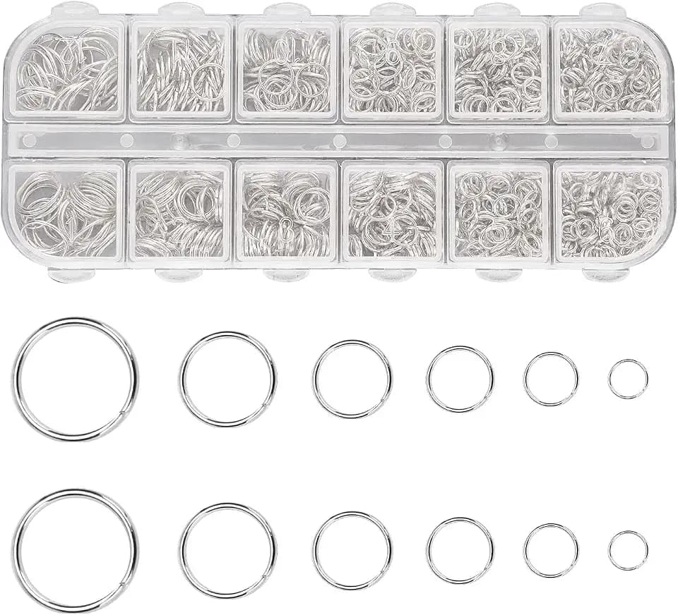 1200 Stück Offnen Biegeringe 4/5/6/7/8/10mm, Spaltringe Metall Kettenringe