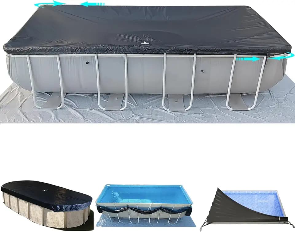 SIHAIAN 7x14Ft Pool Cover for Oval and Rectangular Above Ground Pool with Side Storage, Preventing Waterlogging One-Piece Oval Pool Cover, Lockable, Windproof, Tear and UV-Resistant Solar Cover