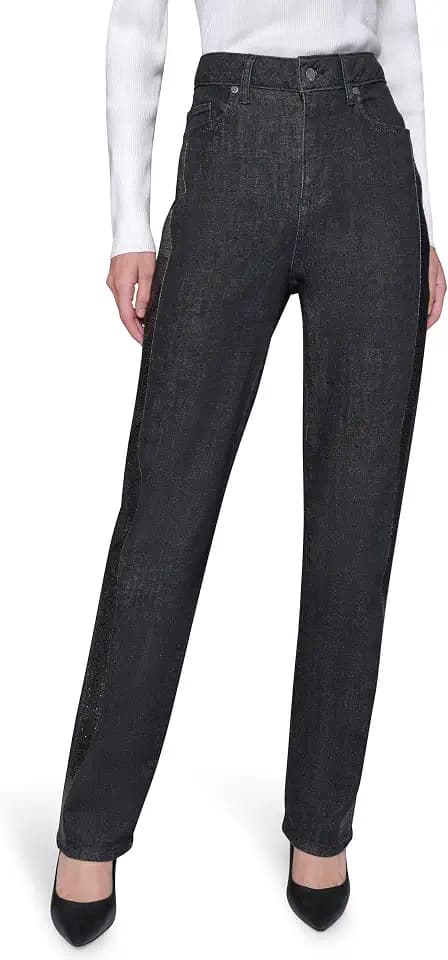 Karl Lagerfeld Women's Straight Essential Sequin Side Stripe Denim