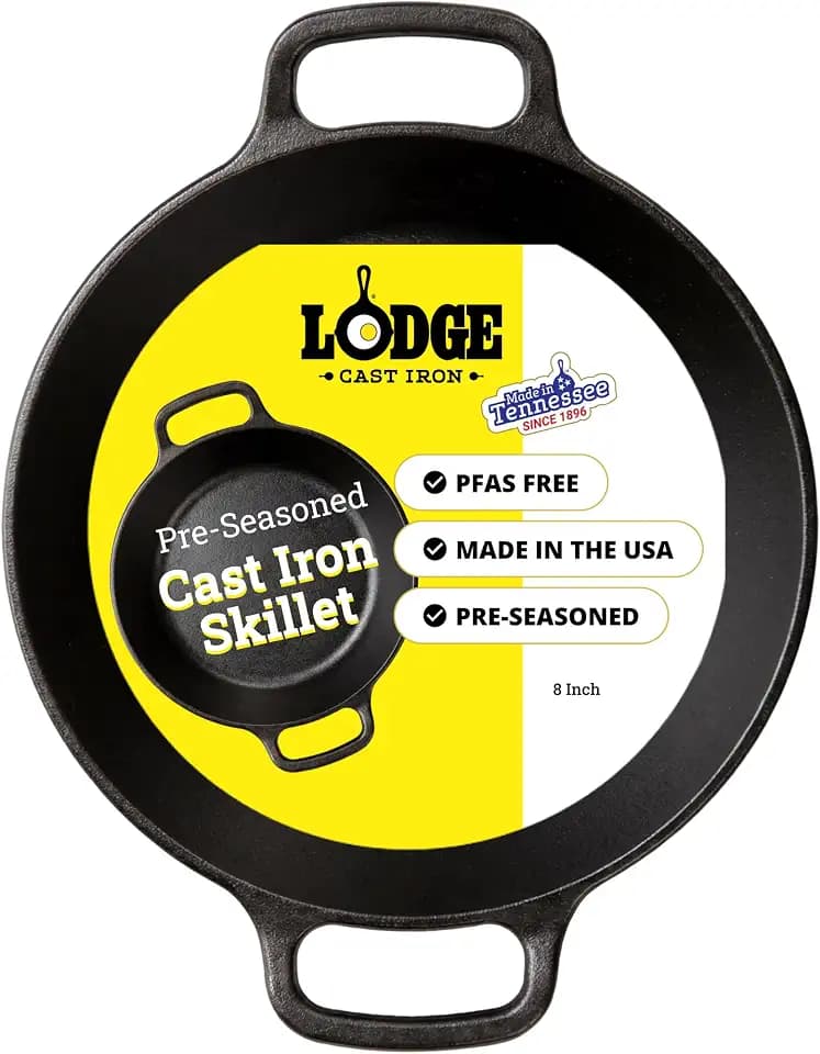Lodge Pre-Seasoned Cast Iron Dual Handle Pan, PFAS-Free, 8 Inches