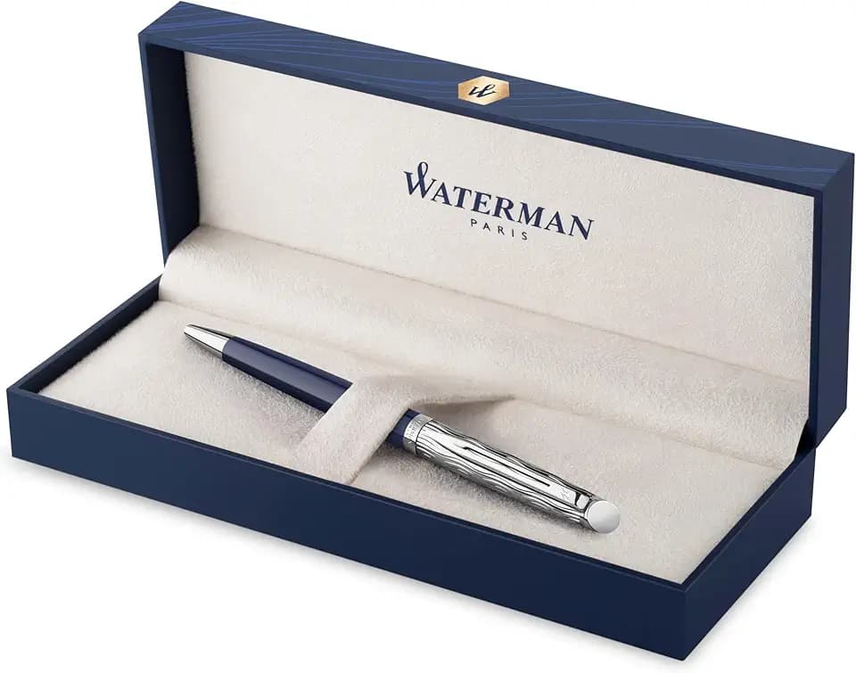 Waterman Hémisphère Kugelschreiber | Metall und blaue Lackierung | ziselierte Kappe | blaue Tinte | Geschenkbox