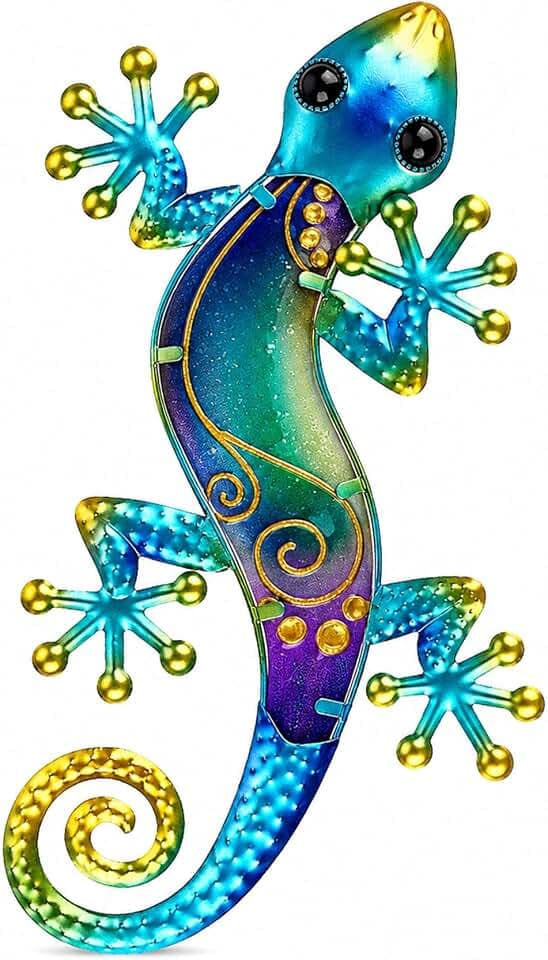 Dexlyn Metall Gecko Gartendeko, Wanddeko Garten 20x40cm Blau