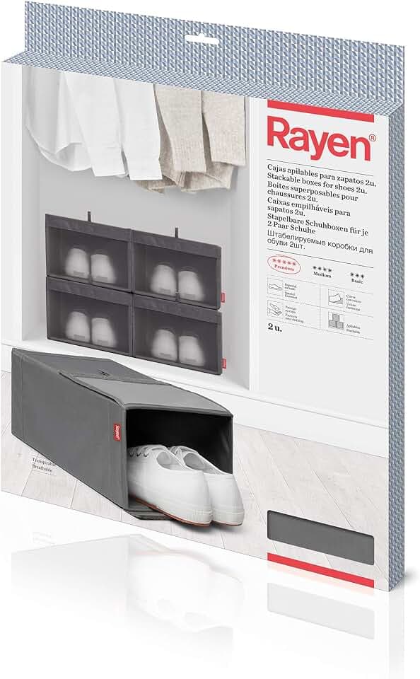 Rayen | Stapelbare Schuhboxen | 2er Pack | Klettverschluss | Premium-Serie | Maße: 23 x 34 x 16 cm