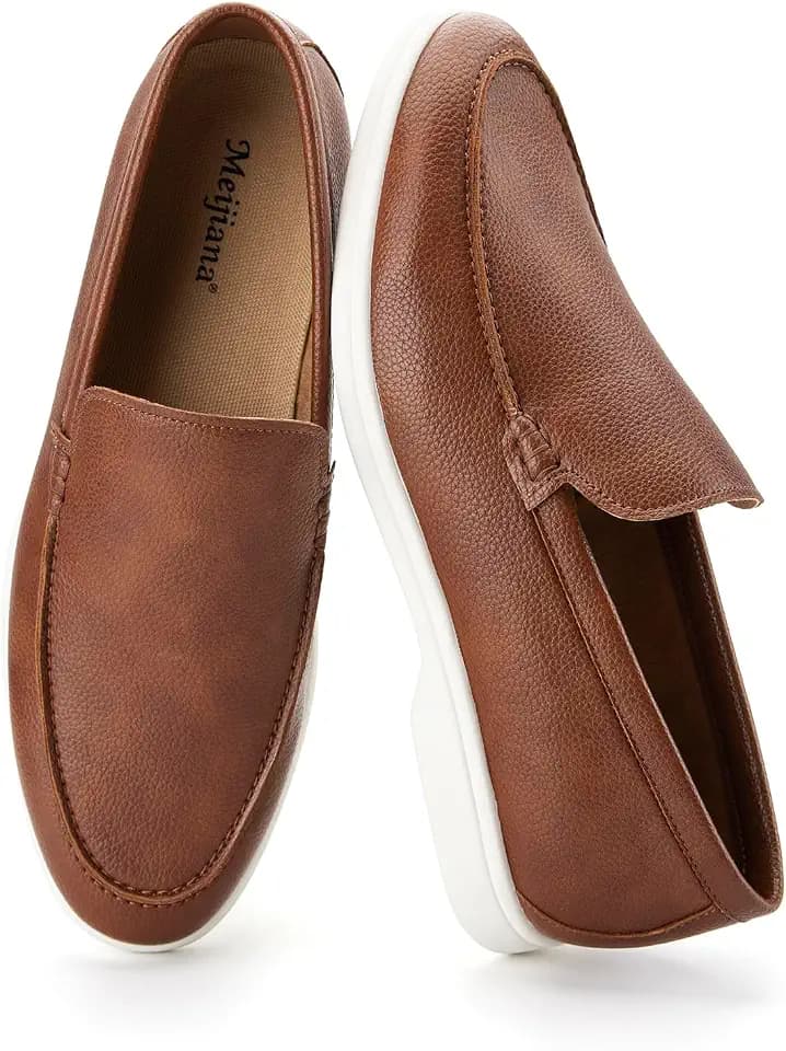 Meijiana Men's Genuine Leather Loafers Slip-On Moccasins Dress Shoes, Lightweight and Breathable with Rubber Sole Stylish Mens Loafers