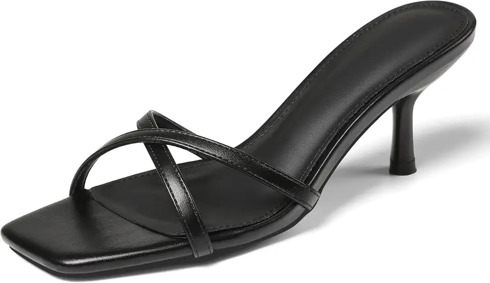 Synchoiss Kitten Heels for Women Square Open Toe Heeled Sandals