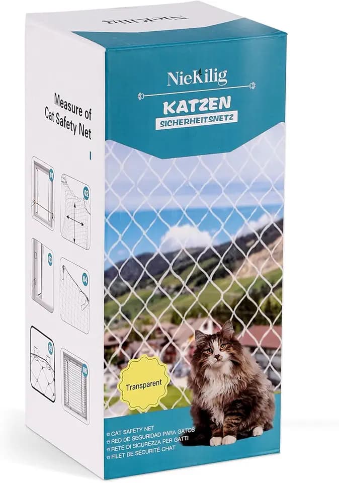 Katzennetz für Balkon ohne Bohren, Transparent Katzengitter Balkon Wetterfest UV-Beständig Katzenschutz für Fenster Tür Terrasse Balkongitter Auch, Dachluken (6x3m)