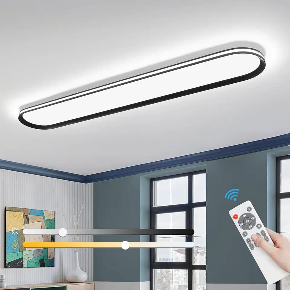 ADISUN Modern LED Ceiling Light Dimmable Linear Ceiling Light 39.4in Semi Flush Mount Long Lights with Remote Control and Side Lighting for Living Room Kitchen Dining Room (65W)