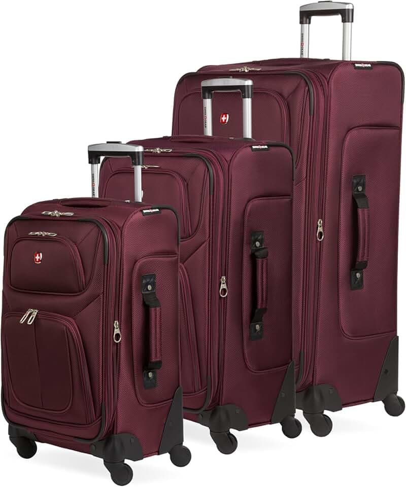 SwissGear Sion Softside Expandable Spinner Luggage Durable Lightweight Travel Suitcase, Merlot, 3-Piece Set (Carry-On/Medium/Large)