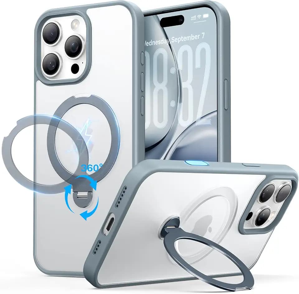 for iPhone 16 Pro Case: with 360° Spin Magnetic Stand, Camera Control Button, Fit for MagSafe, Military Drop Protection Slim Protective Phone Cover for 16Pro with Ring Kickstand, 6.3", Gray