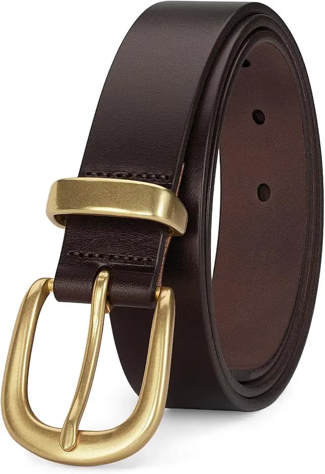 Womens Belts for Jeans 1.1" Width Ladies Belts for Dresses Full Grain Leather Gold Buckle Belt Gift Box