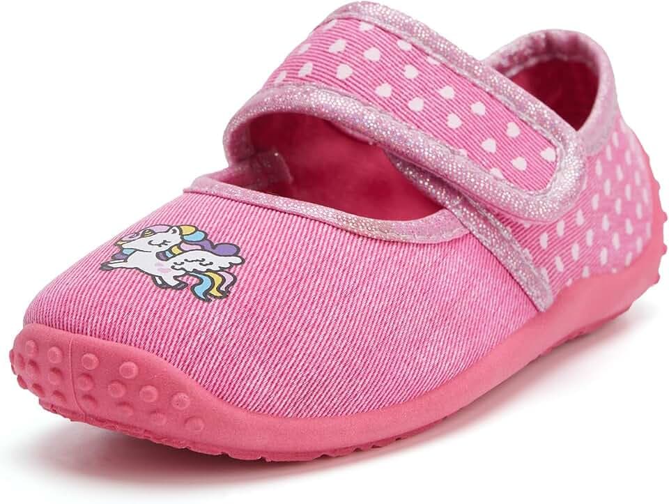 FUNCOO PLUS Hausschuhe Kinder Kleinkind Slippers | KinderHausschuhe mit Dino Einhorn Motiv für Jungen und Mädchen, Unifarben ideal für Kindergarten und Schule