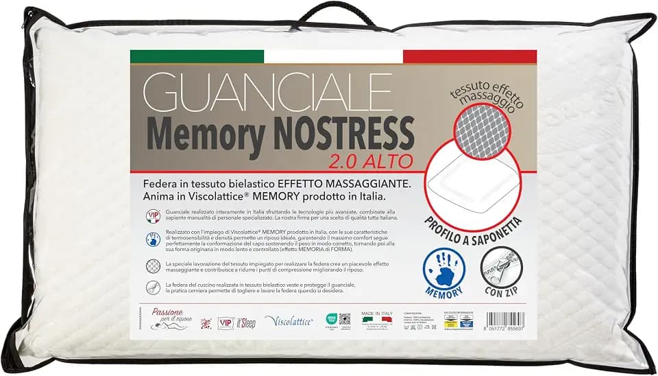 V.I.P. Very Important Kissen V.I.P. Viscolattice Kissen aus Memory-Schaum, kein Stress, Massageeffekt, hoch, 72 x 42 x 13 cm, hergestellt in Italien, Weiß, Bezug Jacquard