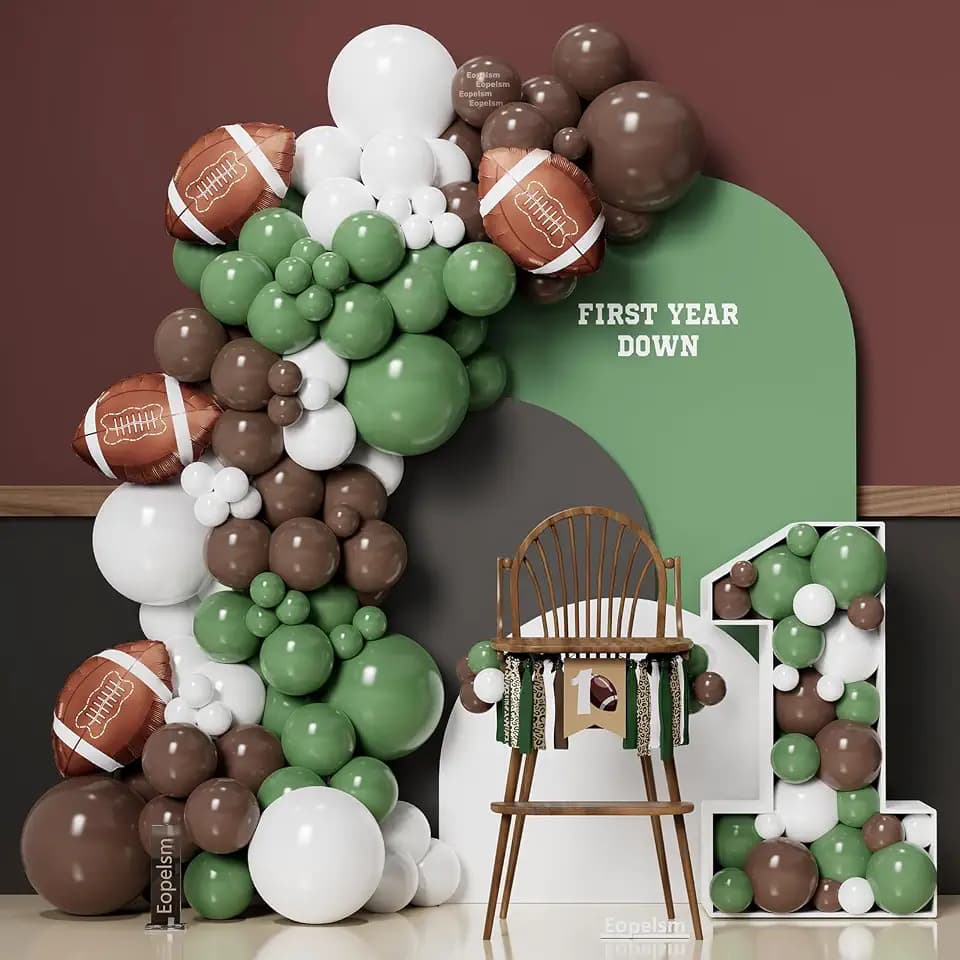 Football Balloon Garland Arch Kit 131Pcs Sage Green and Coffee Brown Balloons with Football Foil Balloon for Touch Down Rugby Super Bowl Sport Theme Party Decorations