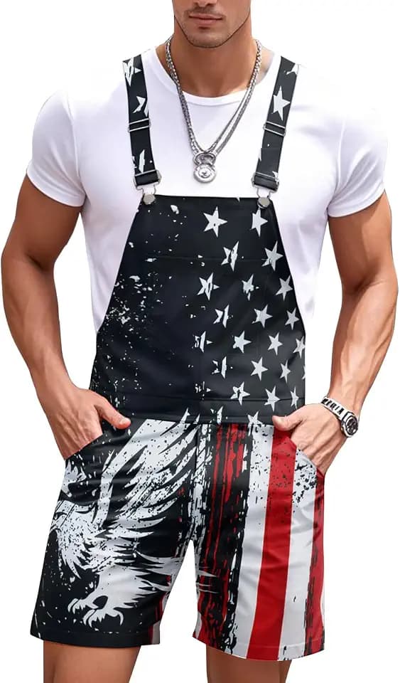 Mens Shorts Overalls Adjustable Straps Romper with Pockets